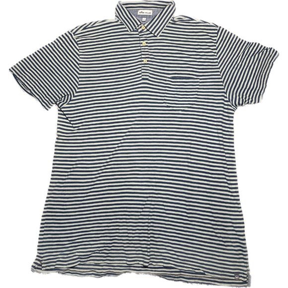 Peter Millar Men's Front Pocket 100% Cotton Short Sleeve Blue Stripes Golf Polo - Picture 1 of 5